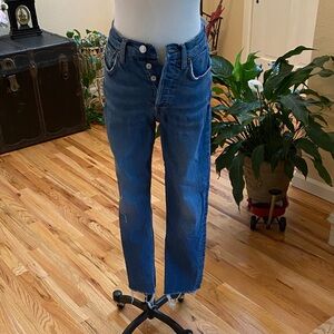 RE/DONE ORIGINALS High rise ankle crop stretch button fly 26